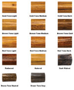 Sashco Transformation Log & Timber Stain color chart – all 14 translucent oil-based timber stain tones on real log samples
